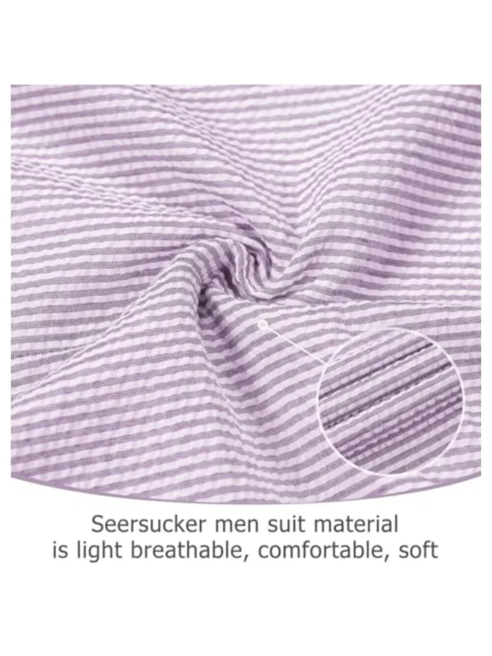 Seersucker Mens 2 Piece Slim Suit Set Lightweight Summer Blazer & Pant